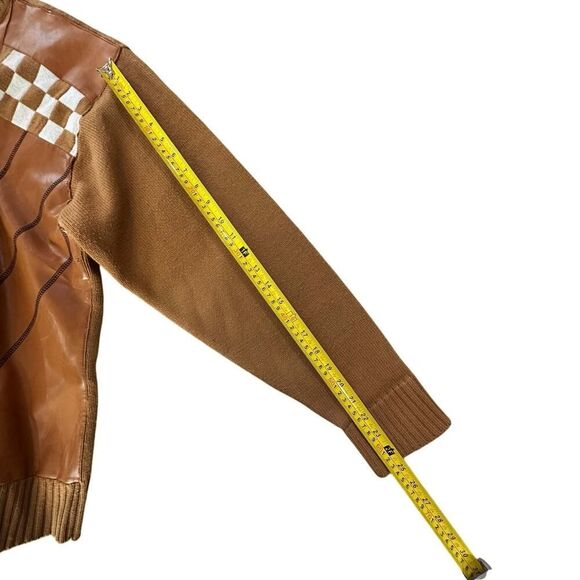 GOCHU Mens Vintage 90's Acrylic Sweater Brown Leather Patch Cosby Coogi SZ Large - Picture 10 of 12
